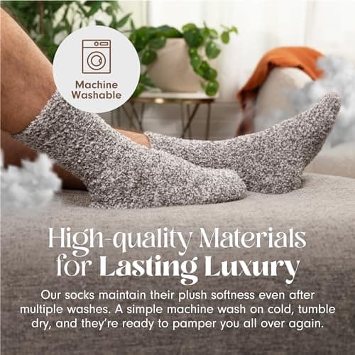 Unboxme Premium Fluffy Cloud Socks - Ultra-Soft, Warm Fuzzy Comfort - Luxury Cozy Socks for Men, 2 Pairs Heather Charcoal - View 4