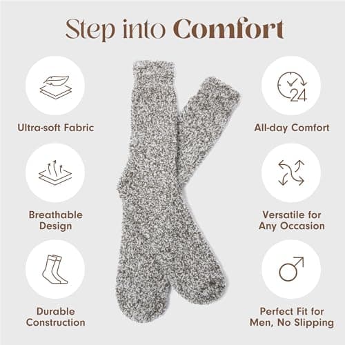 Unboxme Premium Fluffy Cloud Socks - Ultra-Soft, Warm Fuzzy Comfort - Luxury Cozy Socks for Men, 2 Pairs Heather Charcoal - View 3