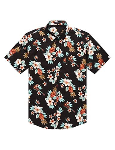 COOFANDY Men's Hawaiian Shirt Short Sleeve Casual Button Down Floral Printed Beach Shirts with Pocket Black - View 4