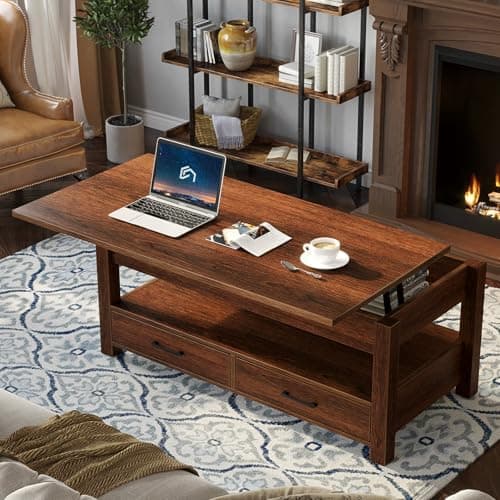 Rolanstar Coffee Table, Lift Top Coffee Table with Drawers and Hidden Compartment, Retro Central Table with Wooden Lift Tabletop, for Living Room,Espresso - View 2