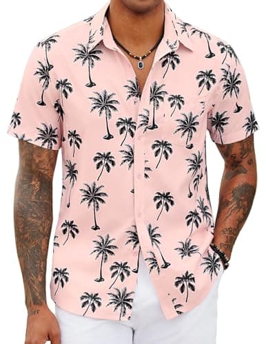 COOFANDY Mens Hawaiian Floral Shirts Tropical Beach Shirt Short Sleeve Casual Button Down Shirts