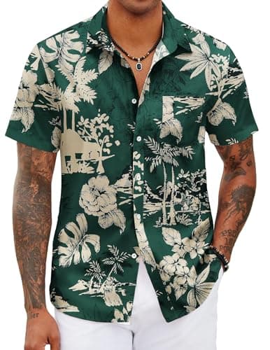 COOFANDY Mens Hawaiian Shirts Short Sleeve Button Down Aloha Shirts Casual Beach Clothes