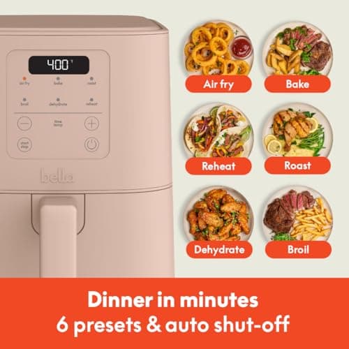 bella 4Qt Slim Air Fryer, Fits-anywhere™ Kitchenware, EverGood™ Ceramic Nonstick Coating, Adjustable Temperature, 6 Preset Cooking Options, 60 Min Auto Shutoff w Audible Tone, 3.3lb Capacity, Blossom - View 5
