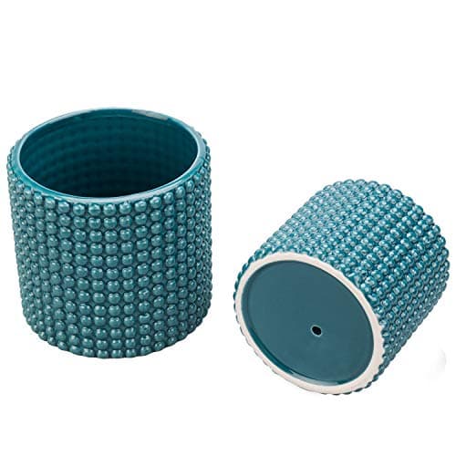 MyGift 6 Inch Ceramic Round Planter Pot, Set of 2 Vintage-Style Turquoise Ceramic Flower Pots, Indoor Hobnail Textured Cylindrical Succulent Plant Containers - View 5
