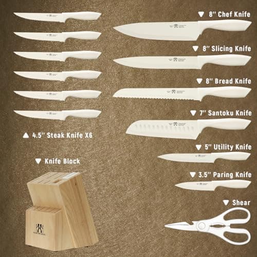 Knife Set, HUNTER.DUAL 15 Pcs Kitchen Knife Set with Block Self Sharpening, Dishwasher Safe, Anti-slip Handle (Beige) - View 2