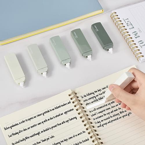 Temiary 6Pcs Mini White Correction Tapes, Quick Dry Smooth Pull Out for Writing, Aesthetic Cute Correction Tape Set Easy To Use for Students School Office Supplies (Green) - View 5