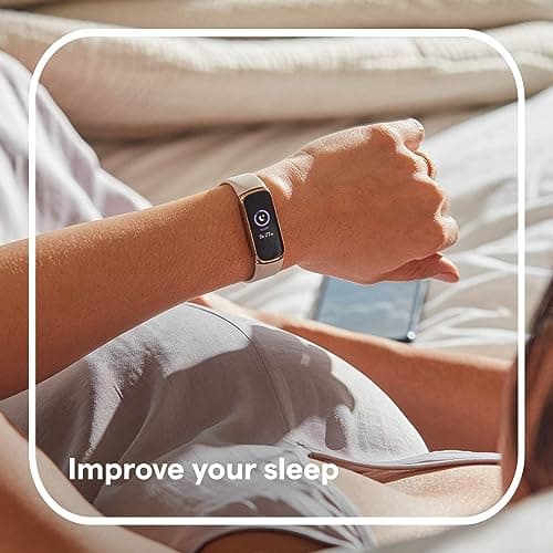 Fitbit Luxe-Fitness and Wellness-Tracker with Stress Management, Sleep-Tracking and 24/7 Heart Rate, One Size S L Bands Included, Lunar White/Soft Gold Stainless Steel, 1 Count - View 6