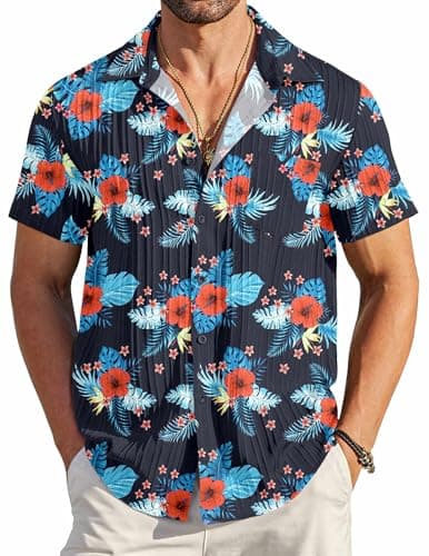 COOFANDY Mens Hawaiian Shirt Short Sleeve Floral Button Down Shirts Tropical Summer Beach Shirts