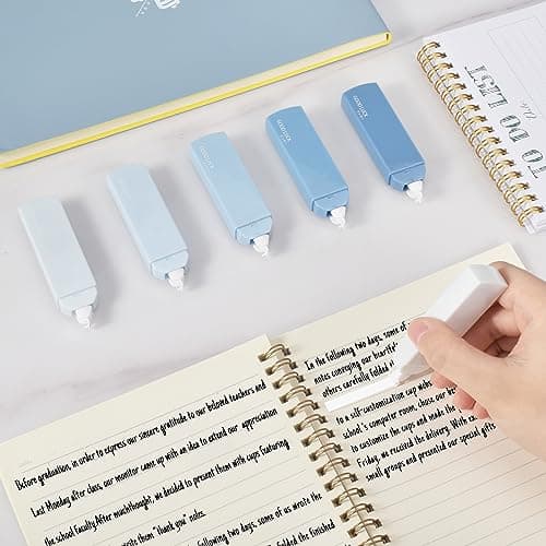 Temiary 6Pcs Mini White Correction Tapes, Quick Dry Smooth Pull Out for Writing, Aesthetic Cute Correction Tape Set Easy To Use for Students School Office Supplies (Blue) - View 5