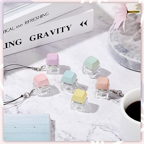 Taiyin 6 Pcs Keyboard Fidget Toy Fidget Clicker Keyboard Keychain Decompression Toys Button Stress Relief Gifts for Adult to Relief Stress Pass the Time(Macaron Colors) - View 5
