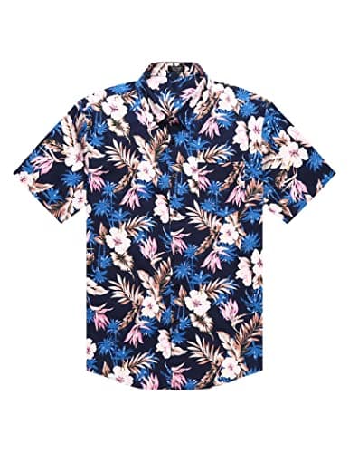 COOFANDY Mens Tropical Hawaiian Shirt Short Sleeve Casual Button Down Floral Printed Beach Shirts with Pocket Blue - View 4