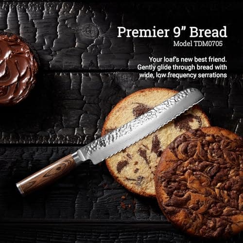 Shun Premier 9" Bread Knife, Handcrafted Japanese Serrated Knife, VG-MAX Core with Damascus Stainless Steel Cladding, Pakkawood Handle, Slicing Tool for Professional and Home Chefs - View 3