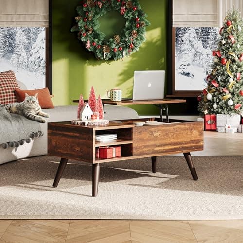 WLIVE Wood Lift Top Coffee Table with Hidden Compartment and Adjustable Storage Shelf, Lift Tabletop Dining Table for Home Living Room, Office, Rustic Oak - View 2