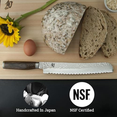 Shun Premier 9" Bread Knife, Handcrafted Japanese Serrated Knife, VG-MAX Core with Damascus Stainless Steel Cladding, Pakkawood Handle, Slicing Tool for Professional and Home Chefs - View 6
