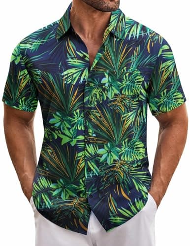 COOFANDY Mens Tropical Shirt Hawaiian Short Sleeve Casual Button Down Shirt Floral Printed Beach Shirts with Pocket