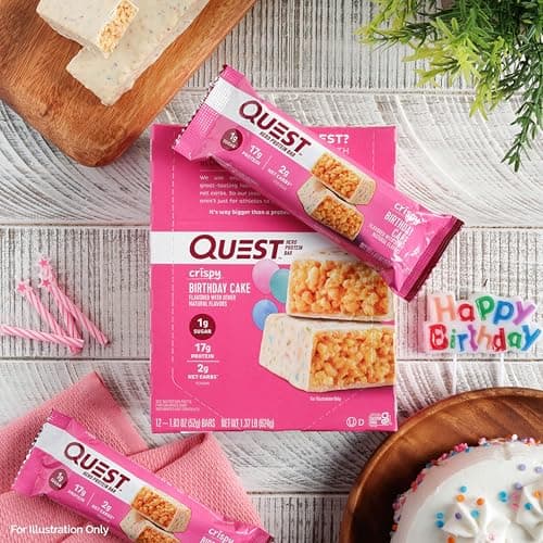 Quest Nutrition Crispy Birthday Cake Hero Protein Bar, 17g Protein, 1g Sugar, 2g Net Carbs, Gluten Free Protein Snack, Keto Friendly, 12 Count - View 6