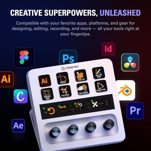 Elgato Stream Deck + White - Studio Controller with LCD Keys, Dials, and Touch Strip for Post Production in Adobe Premiere Pro, Photoshop, DaVinci Resolve, Final Cut Pro - Workflow Automation - View 2
