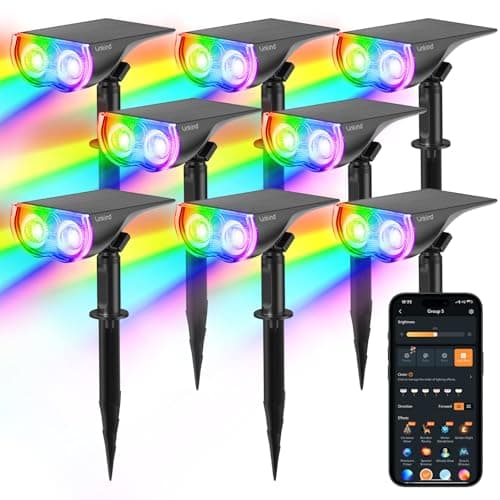Linkind Smart Solar Spot Lights Outdoor SL5C, Solar Lights Outdoor Spotlight Color Changing APP/Voice Control Landscape Lighting, IP67 Christmas Halloween Decorations for Yard, Garden, Pathway(8 Pack)